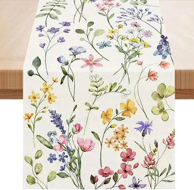 Produktbild von Tischläufer im Frühlingsdesign mit Blumen und Schmetterlingen, 33 x 183 cm, moderner Tischläufer für Küche und Esstisch, vielseitige Dekoration für drinnen und draußen