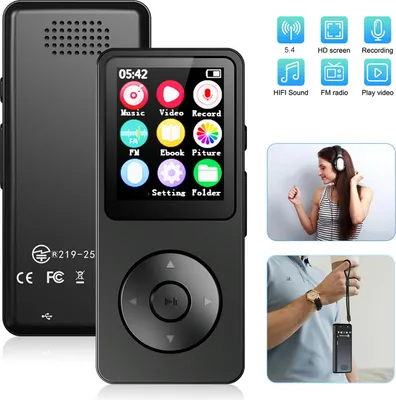 Produktbild von MP3-Player Bluetooth 5.4 HiFi 2,4-Zoll-LCD-Bildschirm Tragbarer Musikplayer FM-Sprachaufzeichnungsgerät für Outdoor-Sportarten Reisen Mit 64G-Speicherkarte