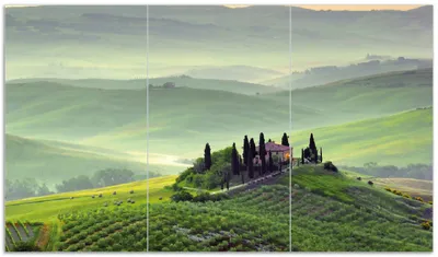 Produktbild von Wallario Herdabdeckplatte aus Glas, Größe 90 x 52 cm 3-teilig, Motiv Toskana in Italien