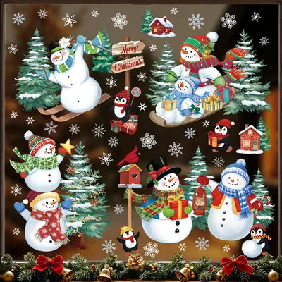 9er-Set Weihnachts-Fensteraufkleber, PVC, selbstklebend, 30x20 cm