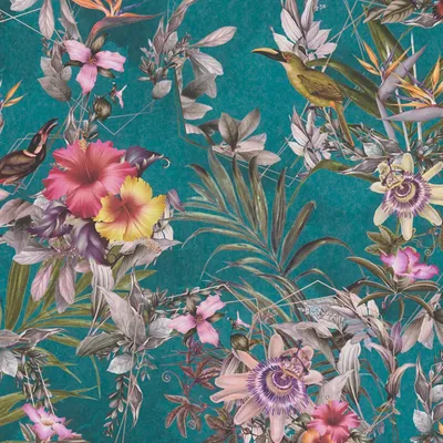 Produktbild von Profhome 381783-GU Blumen Vliestapete Floral matt türkis grün rosa orange 5,33 m2