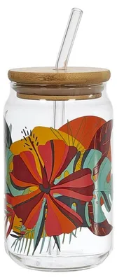 Produktbild von CMP KA0466 Glas mit Bambusdeckel und Strohhalm, 450 ml, Exotik