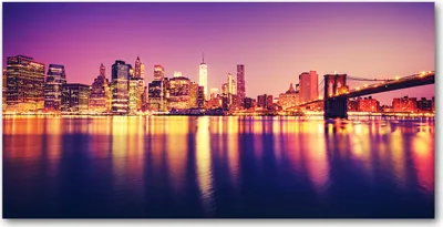 Produktbild von Tulup Glas-Bild -140x70- Wandkunst Dekorative Wand für Küche & Wohnzimmer - Sehenswürdigkeiten & Architektur - Manhattan New York - Lila