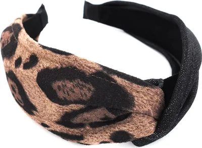 Immagine prodotto di axy fascia per capelli da donna con cuciture decorative e nodo a torciglione motivo leopardato look jeans accessori per capelli HR34b stile A