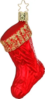 Produktbild von Christbaumschmuck Weihnachtsstrumpf 10cm Glas Figur Rot / Gold