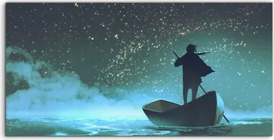 Produktbild von Coloray Acrylbild 120x60  Wandbild Acrylbilder Kunst Mann rudert ein Boot im Meer