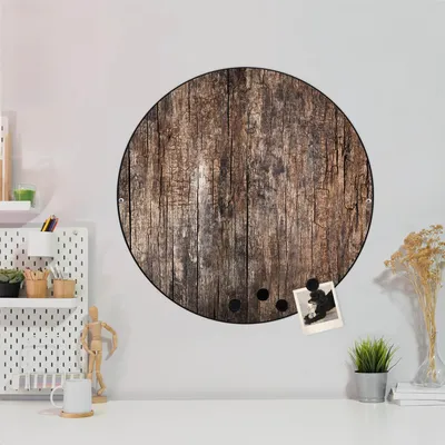 Produktbild von Design Stahlmagnettafel Schwarz Rund 47cm Altes Holz