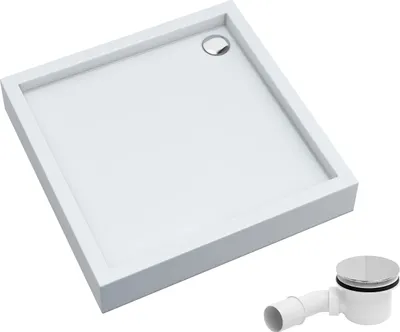 Produktbild von AQUABAD Duschwanne/Duschtasse Elegana mit LeakProtect Technologie Smooth White 80x80cm Quadrat, inkl. Ablaufgarnitur / Siphon A49CR
