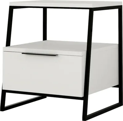 Produktbild von Dmora Nachttisch Dubhe 45x40x50cm Weiß 1 Schublade 2 Fächer