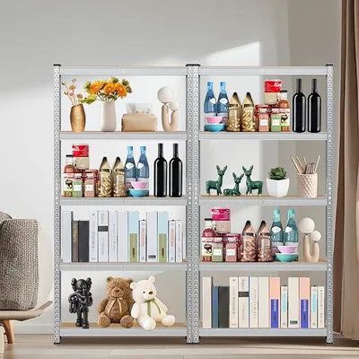 Zdjęcie produktu dla 2 sztuki regału magazynowego z ocynkowanej stali, 5 półek, regał do przechowywania ciężkich przedmiotów, regulowany, idealny do garażu, warsztatu, kuchni, wymiary: 50 x 100 x 200 cm (2 sztuki)