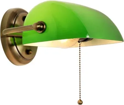 Produktbild von Europäische vintage klassische traditionelle grüne gläserne Wandlampe mit verstellbarer retro Kappe und Zugdruckschalter für den Bücherregal in der Eingangshalle