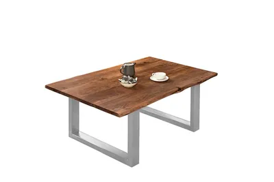 Produktbild von Couchtisch Baumkante massiv Akazie nussbaumfarben 120 x 80 cm silber BILLY