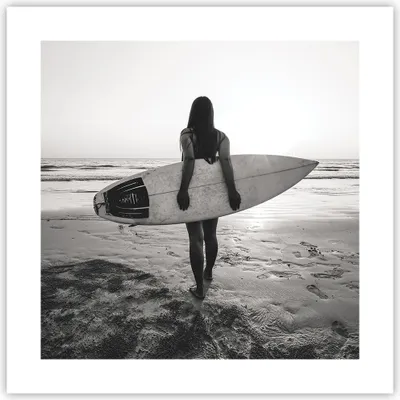 Produktbild von Poster - Poster ohne Rahmen - Frau Strand Surfen - 40x40 cm - Wand Bild - Wanddeko - Wandbilder - Kunstposter - Wandposter - Bilder - Kunstdruck - Wanddekoration - Wandbild - P2XAC40x40-5036