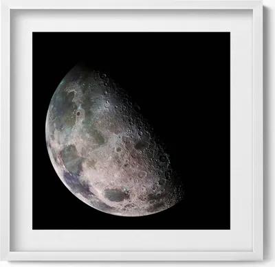 Produktbild von Mond am schwarzen Himmel– Wandbild mit Rahmen – Gerahmtes Bild  – Wanddekoration – 50x50 cm –  Weiß Rahmen