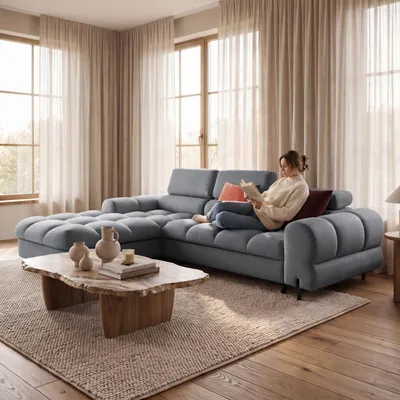 Produktbild von MUFFO Ecksofa UFFO L Links mit Schlaffunktion 260x195 Velours Grau