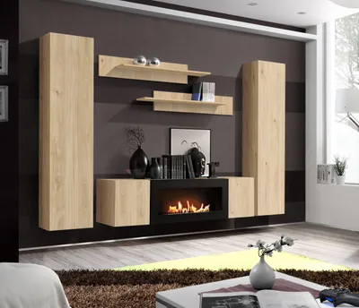 Produktbild von Anbauwand Wohnwand FLY M1 HJ inkl. Push-Click System mit Bio Ethanol Kamin
