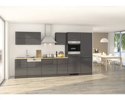 Produktbild von Held Möbel Küchenzeile mit Geräten Mailand 360 cm grau hochglanz zerlegt Variante reversibel 631.1.6211