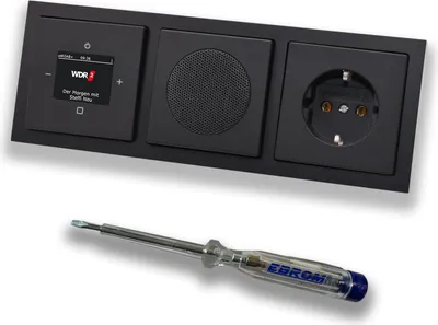 Produktbild von Busch Jäger DAB+ (DAB PLUS) UnterputzRadio 8215U-101 Future SCHWARZ MATT, Set mit Lautsprecher, Abdeckungen, Steckdose mit Kinderschutz, Rahmen + EBROM Phasenprüfer zur Montage d. Geräte - 8215U