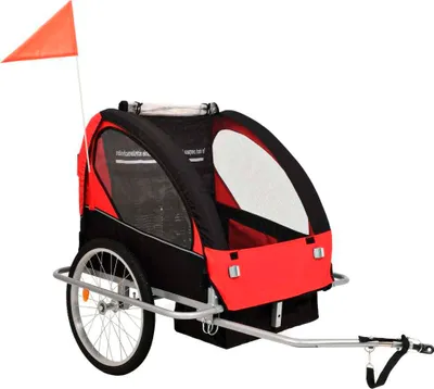Produktbild von 2-in-1 Fahrradanhänger und Kinderwagen Schwarz und Rot