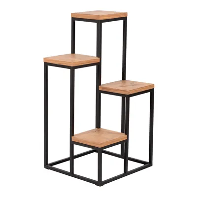 Produktbild von In And OutdoorMatch Eleganter Pflanzenständer Ivo – 67 x 34 x 34 cm – Schwarz und Holzfarben – Praktisch – 4 Regale