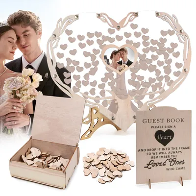 Houten gastenboek met 100 Herzen für Hochzeit
