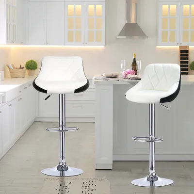 Produktbild von Barhocker 2er-Set Barhocker aus Kunstleder mit Rückenlehne Moderne Drehbare Thekenhocker Verstellbare Hochstühle für Kücheninseln,Weiß+Schwarz