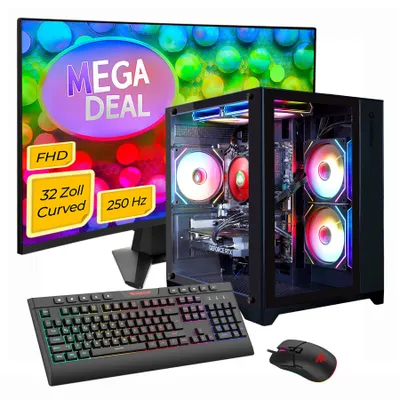 GAMEMAX Gaming-PC MegaDeal Infinity Mini BK Komplett SET 2700 7796 Ryzen 7 5700X 16GB RAM 1TB SSD RTX 5060Ti (16GB) Windows 11 + MSI MAG 32C6X 32"