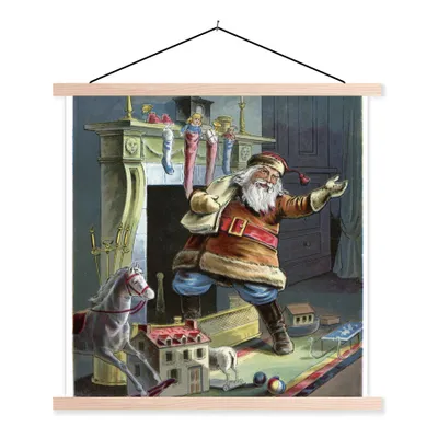 Produktbild von MuchoWow® Textilposter Retro-Weihnachtsmann - Weihnachten 60x60 cm mit holzfarbenen Rahmen - Wanddekoration