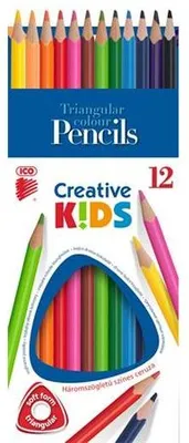 Farebné ceruzky, sada, trojhranné, ICO "Creative kids", 12 rôznych farieb