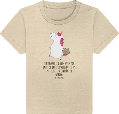 Produktbild von Mr. & Mrs. Panda Babyshirt Einhorn Koffer 0. - 6. Monat - Natural Raw - Geschenk, Unicorn,  T-Shirt, Baby Shirt, Kleinkind, Einhörner, Abenteuer, Reise, Spaß