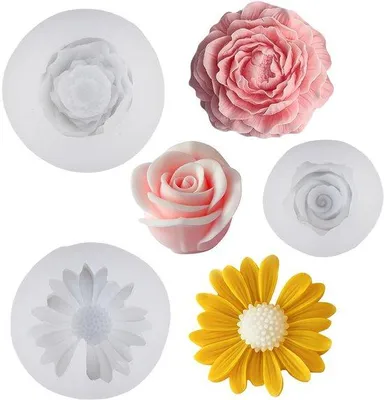 Produktbild von Unyqoos® 3er-Set 3D-Blüten Silikon‑Gießformen, lebensmittelecht, -40 °C bis 230 °C – für Kerzen, Seifen, Schokolade, Eiswürfel & Gips