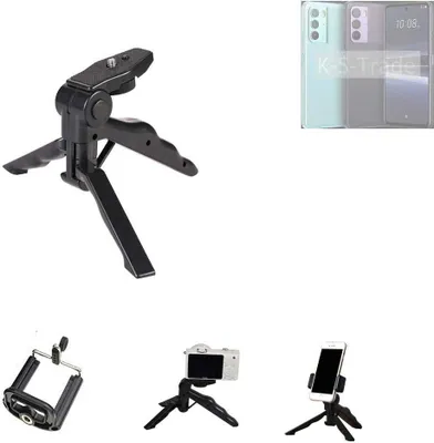 Produktbild von K-S-Trade Stativ Tisch-Ständer Dreibein Handy-Stativ Ständer kompatibel mit HTC U23 Mini-Stativ Smartphone Tripod Handy-Stativ aus Plastik schwarz