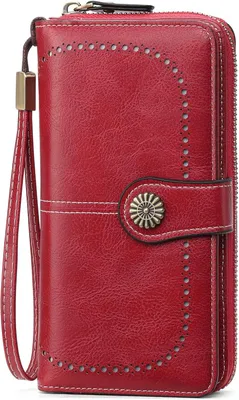 Produktbild von Geldbörse Damen RFID Schutz Groß Leder Portemonnaie Frauen Lang Geldbeutel Große Kapazität mit 13 Kartenfächern & Abnehmbarer Handschlaufe