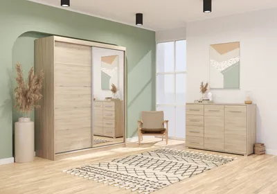 Image de Armoire à portes coulissantes Armoire 183 cm avec un miroir Commode 135 cm à deux portes avec tiroirs Sonoma/Sonoma Bella 03 /Frida 01 2er-Set