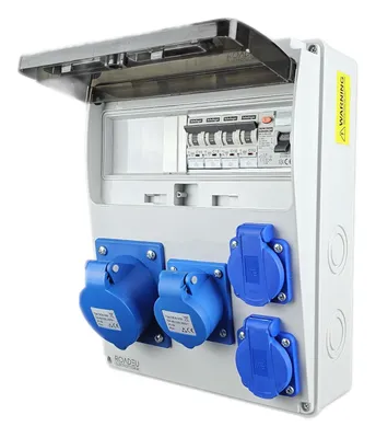 Produktbild von RoadEu - Baustromverteiler 230V mit FI- & LS-Schalter, IP44, Aufputz, 32A CEE, 16A CEE 3P, 2x Schuko, vorverdrahtet, anschlussfertig.