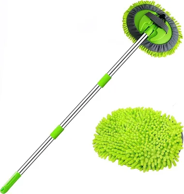 Image de 120cm Brosse télescopique pour lavage de voiture 2 en 1 Brosse pour lavage de voiture pour camping-car, camion et voiture - Microfibre Mop anti-rayures