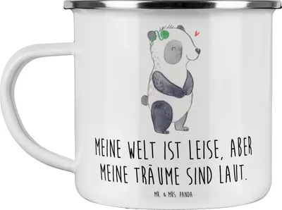 Produktbild von Mr. & Mrs. Panda Pott Panda Gehörlos - Weiß - Geschenk, Emaille Becher, Outdoor, Kaffeepott, Ertaubt, Cochlea Implantat, Haferl, Tasse