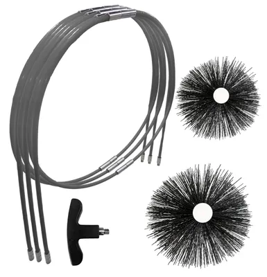 Obrázek produktu pro Sada pro čištění komínů, flexibilní, 9 metrů - kartáče 120 mm a 150 mm - polypropylen, bílá barva