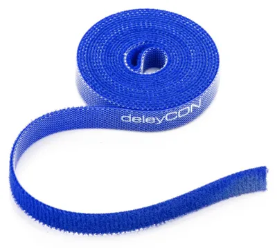 Produktbild von deleyCON 2m Klett Kabelbinder Klettbandrolle 10mm zuschneidbar - Blau
