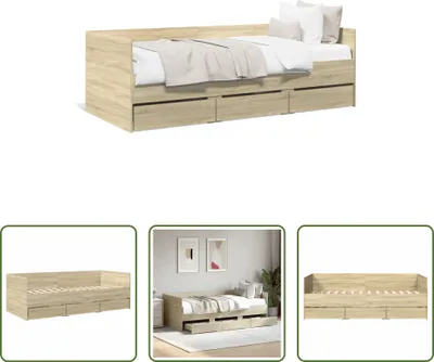 Produktbild von The Living Store Tagesbett mit Schubladen Sonoma-Eiche 90x190 cm Holzwerkstoff