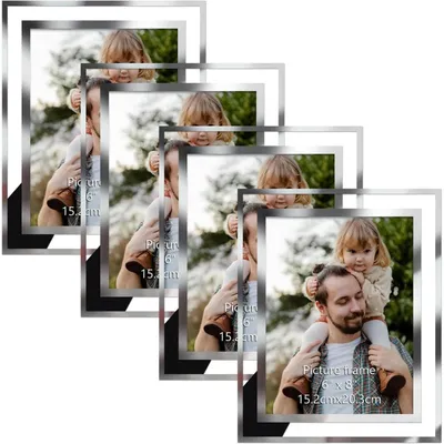 Immagine prodotto di Set di 4 cornici per foto da 15x20 cm, con vetro, colore argento, da appoggiare su un tavolo