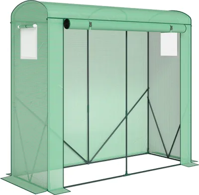 Produktbild von Gewächshaus mit Netzfenstern aufrollbarer Tür, Foliengewächshaus aus Stahl 200 x 75 x 188 cm Grün