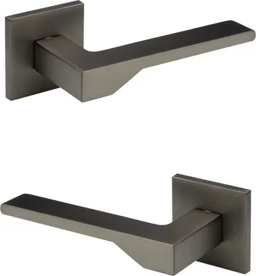 Produktbild von HEXIM Designer Türgarnitur, Zimmer Türgriffe WC / Bad Aluminium matt in 4 Farben - (Türklinke Q02, graphit) Türdrücker Türgarnitur Bad