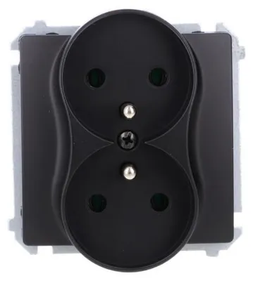 Productafbeelding van Simon Basic dubbele stopcontact met aarding (module), 16 A, 250 V, schroefklemmen, zwart, modelnummer BMGZ2M.01/49