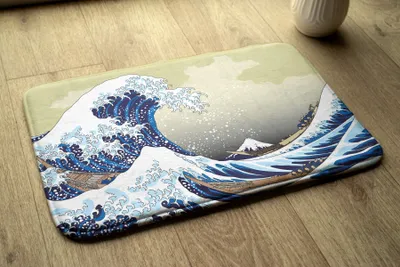 Produktbild von Badteppich Saugfähige - Badezimmer Teppich - Rutschfester Badvorleger Badematte - 90x60 cm - Kanagawa Große Welle