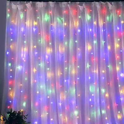 Produktbild von 2x2M 192 LED Eiszapfen Lichtervorhang USB Lichterkette für Fenster Party Hochzeit Weihnachten Garten Deko, Bunt