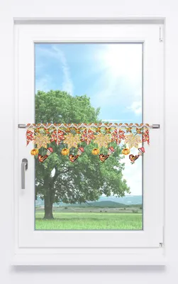 Produktbild von Scheibengardine Plauener Spitze - Herbstliebe  (Bx H) 48cm * 21cm rot/Multicolor