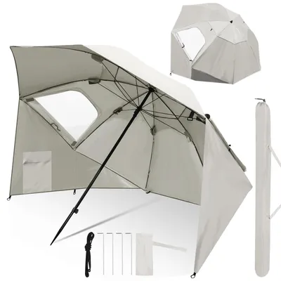 Immagine prodotto di Ombrellone da spiaggia Eikuavon da 210 cm con borsa per il trasporto, protezione solare UV50+, inclinabile, ombrellone da giardino leggero per spiaggia, campeggio e terrazza, beige