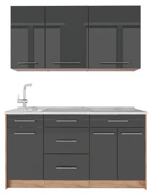 Zdjęcie produktu dla Kuchnia pojedyncza Vicco Fame-Line Antracyt połysk/Dąb goldkraft 150 cm, BP Marmur, Model 64781