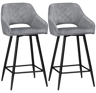 Produktbild von HOMCOM Barhocker 2er-Set Bistrohocker Barstühle Küchenstuhl mit Fußstütze Grau